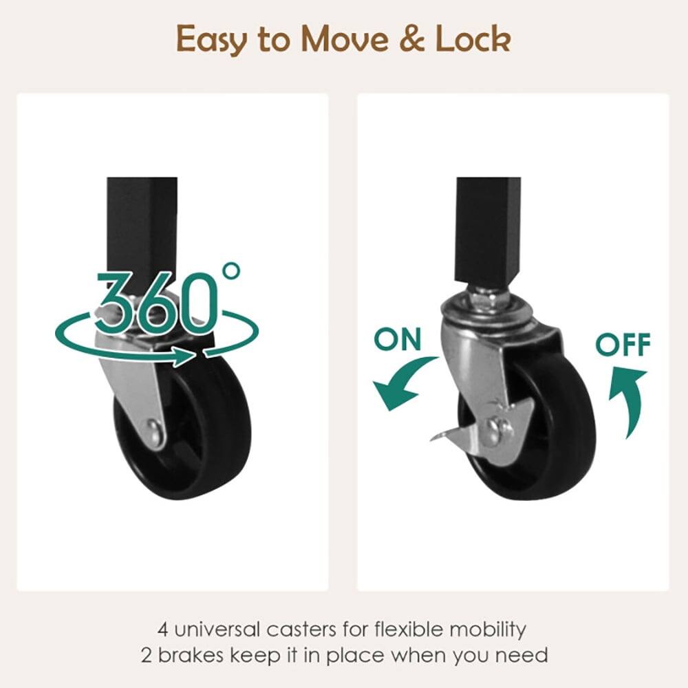 Easy to Move & Lock

360°

ON OFF

4 universal casters for flexible mobility
2 brakes keep it in place when you need