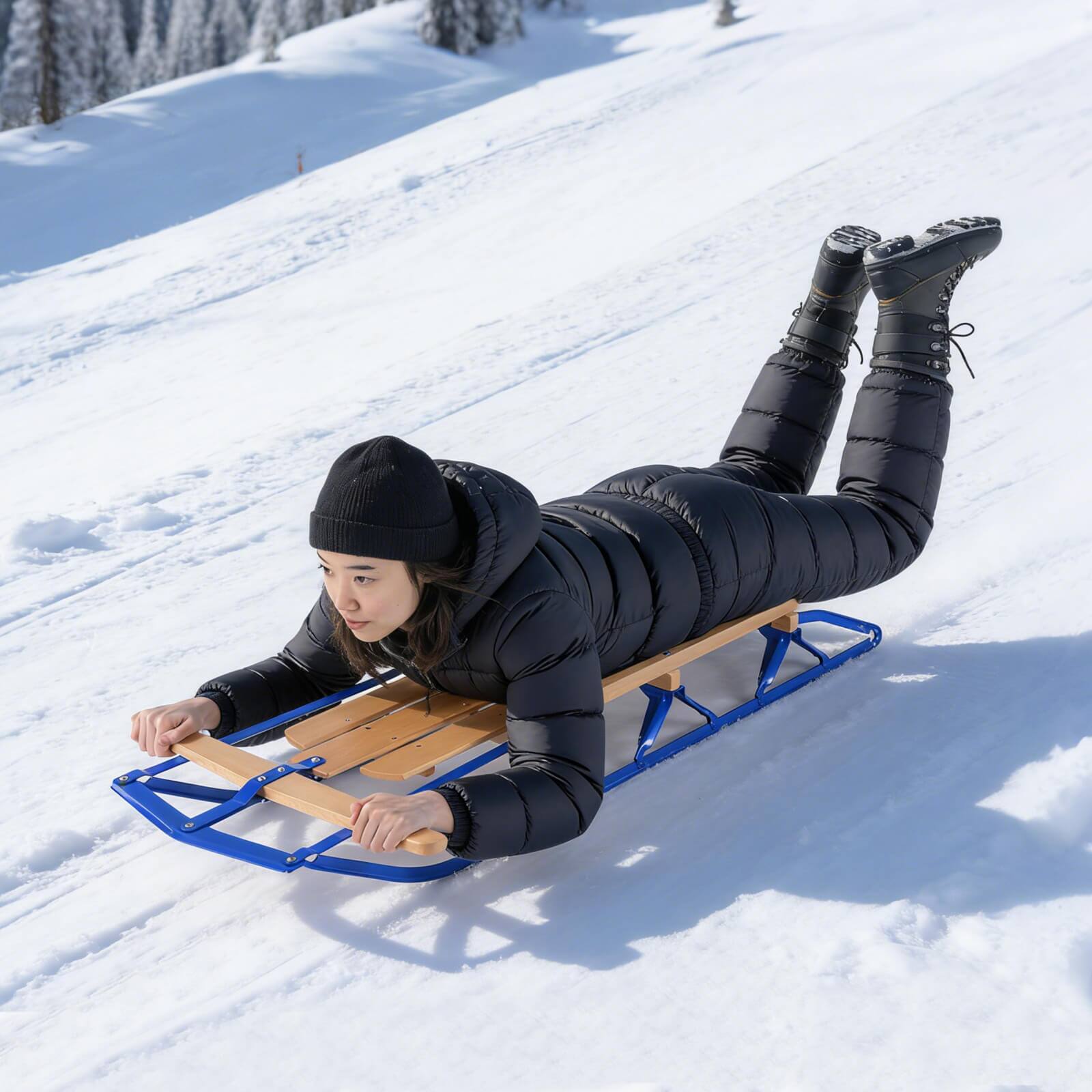 Alt View 3. Costway - Costway 54"Kids Wood Snow Sled with Metal Runners Steering Bar Steering Snow Slider - Blue.
