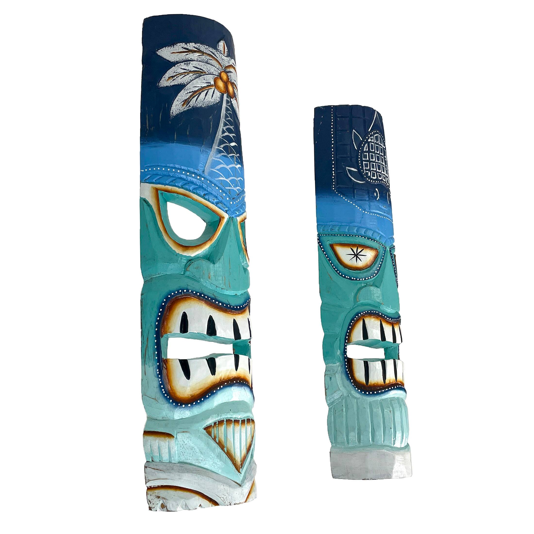 Alt View 1. Chesapeake Bay - Set of 2 - 20" Blue & Green Tiki Masks Wood Wall Decor Indoor/Outdoor Accent - Blue.