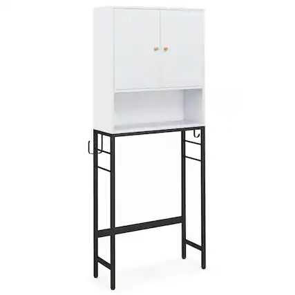 Front. SlickBlue - Over Toilet Storage Cabinet with 2 Doors and Adjustable Shelf for Bathroom - White.