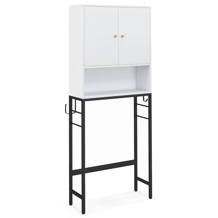 Front. SlickBlue - Over Toilet Storage Cabinet with 2 Doors and Adjustable Shelf for Bathroom - White.