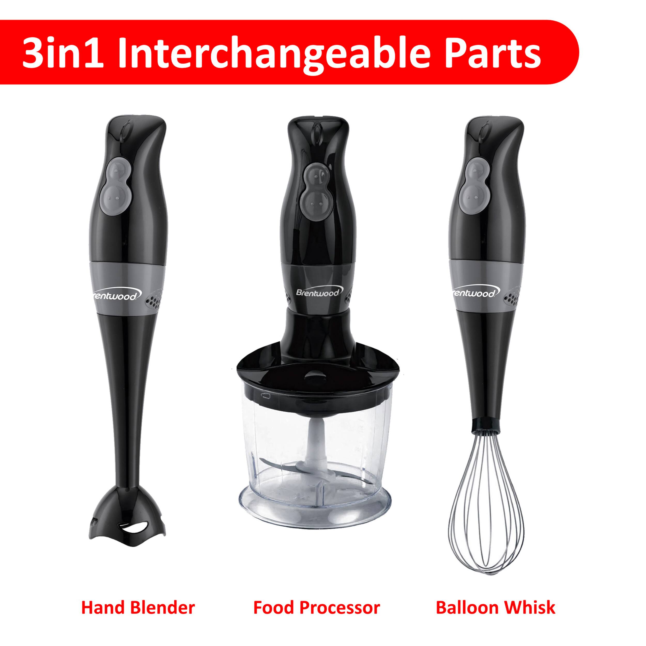 3in1 Interchangeable Parts Brentwood Hand Blender Food Processor Balloon Whisk