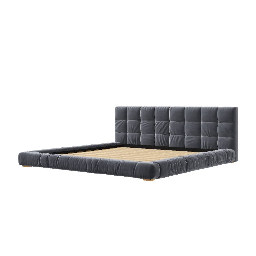 Alt View 10. Loheer - Loheer King Size Upholstered Velvet Platform Bed Frame Gray Low Profile - Gray.