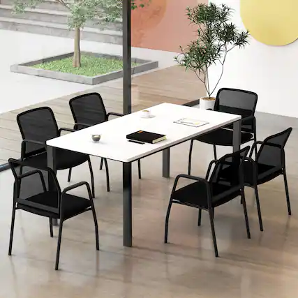 Front. Gymax - Gymax Meeting Room Chair Set of 2 Waiting Room Chairs w/ Ergonomic Backrest & Armrests - Black.
