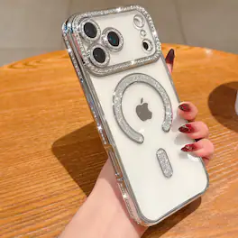 UUCOVER - For Apple iPhone 18 Pro Max Magnetic Case with Camera Lens Protector, Compatible with MagSafe Slim Glitter Clear Cover - Silver