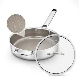 Winado - 10 Inch Titanium Coated Skillet Frying Pan with Glass Lid & Ergonomic Handle & Single Sided Etched Surface for Kitchen - Brown & Silver