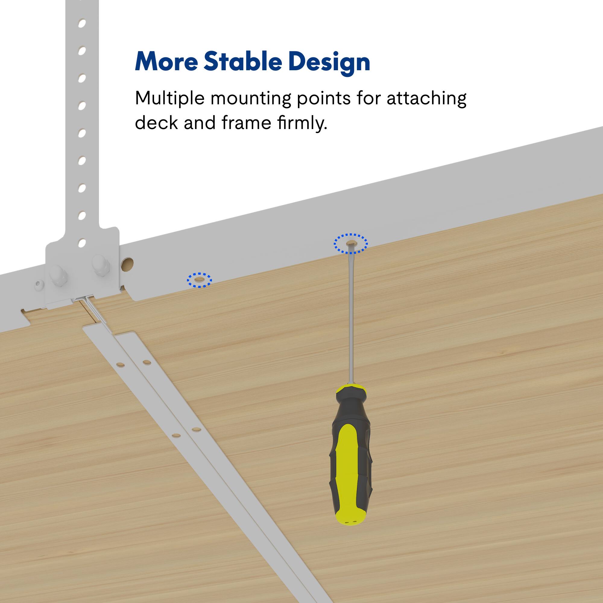 More Stable Design

Multiple mounting points for attaching deck and frame firmly.