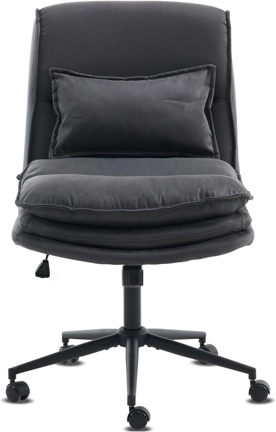 Alt View 8. Winado - High Back Cross Legged Chair Armless with Wheels Adjustable Comfy Padded Seat Task  Swivel Makeup Computer Vanity Chair - Grey-microfiber.