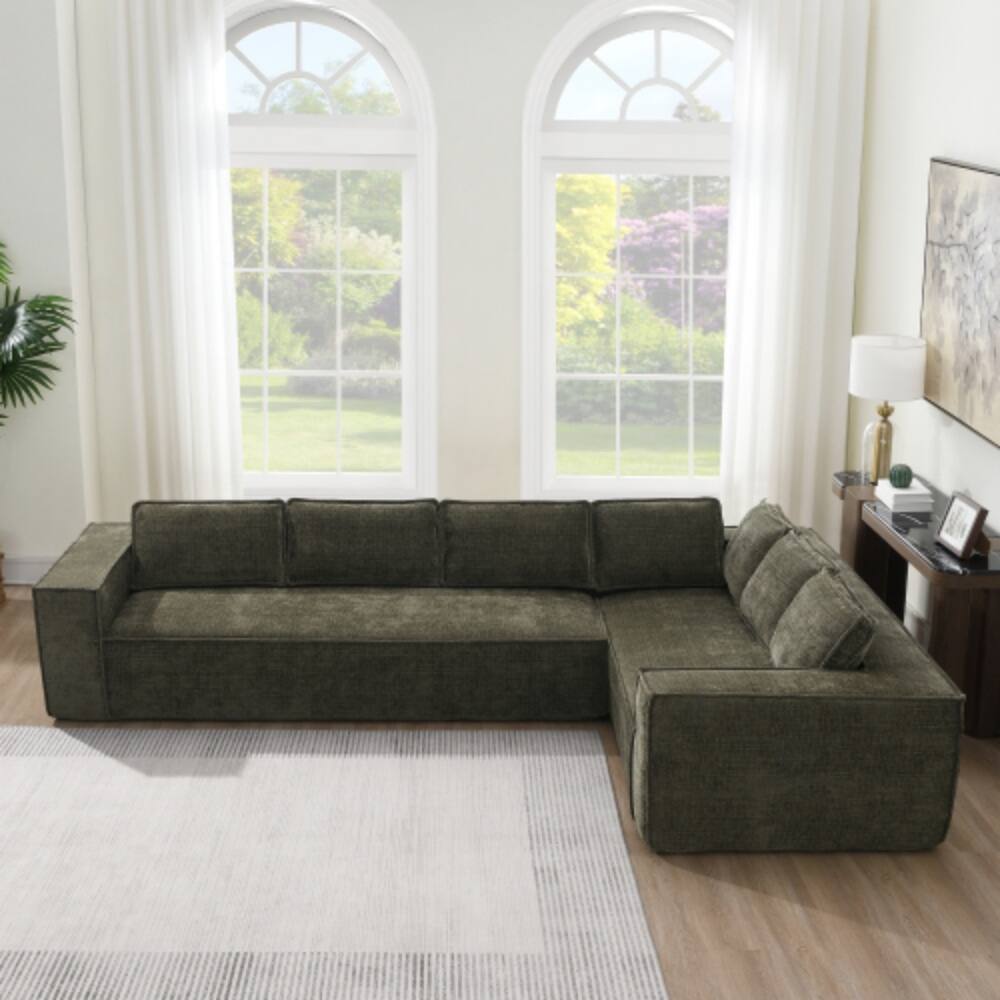 Alt View 4. LUCKY ONE - 129.5" Minimalist Modular 6-Seat Cloud Sofa Set No Assembly Wrinkle-Resistant Chenille - Green.