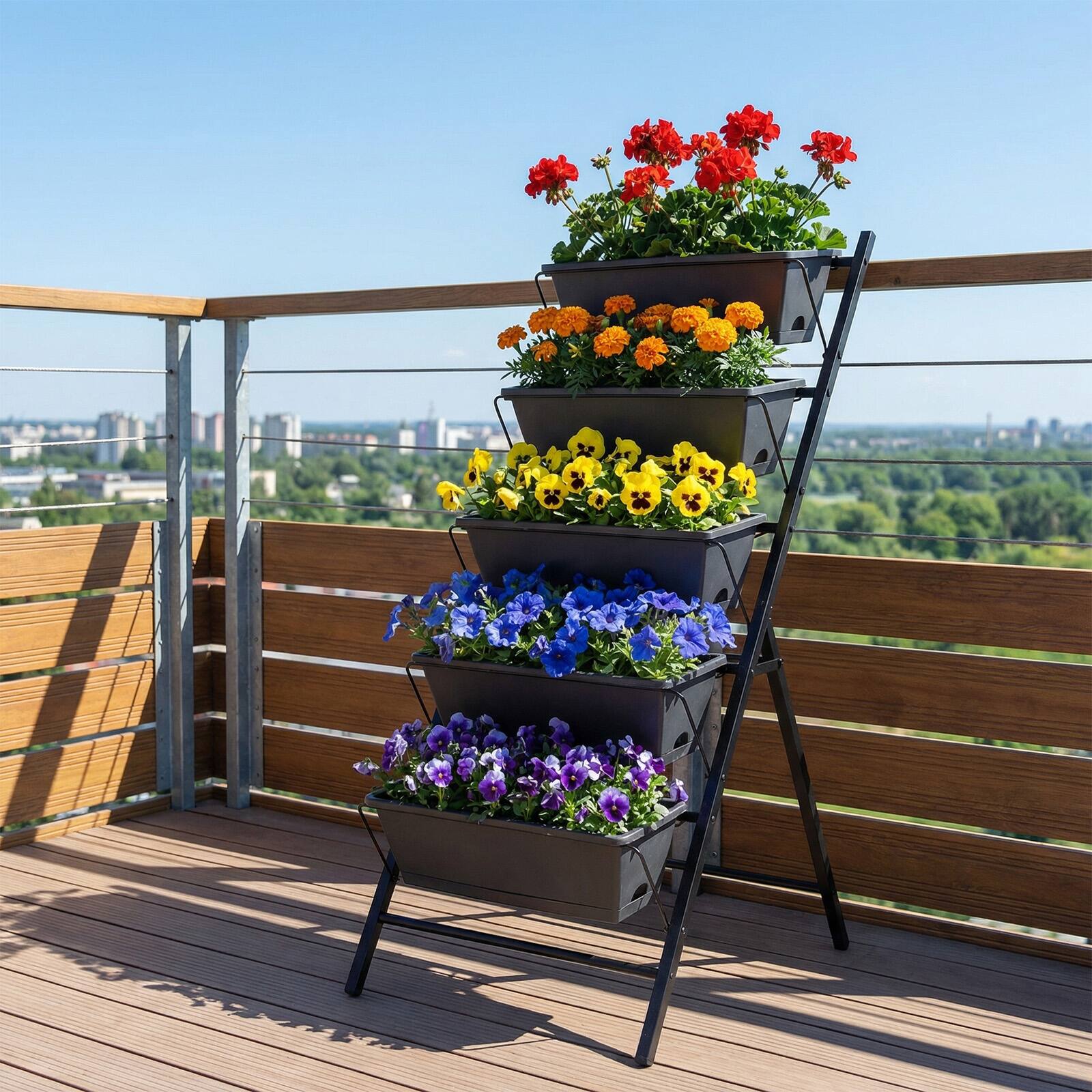 Alt View 4. Costway - Costway 2 PCS 5-Tier Vertical Raised Garden Bed with Drainage System & Removable Trays - Black.