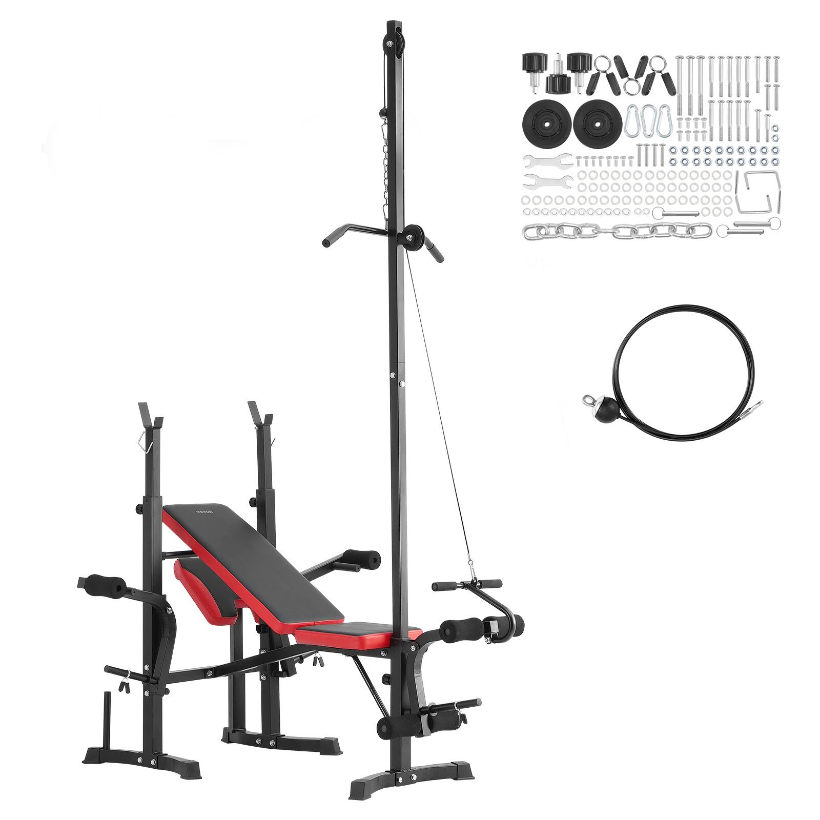 Alt View 5. VEVOR - Weight Bench, Multi-Functional Adjustable Bench, 600lbs Exercise Sit up Bench for Full Body Workout, Weight Bench Press - Black,Red.