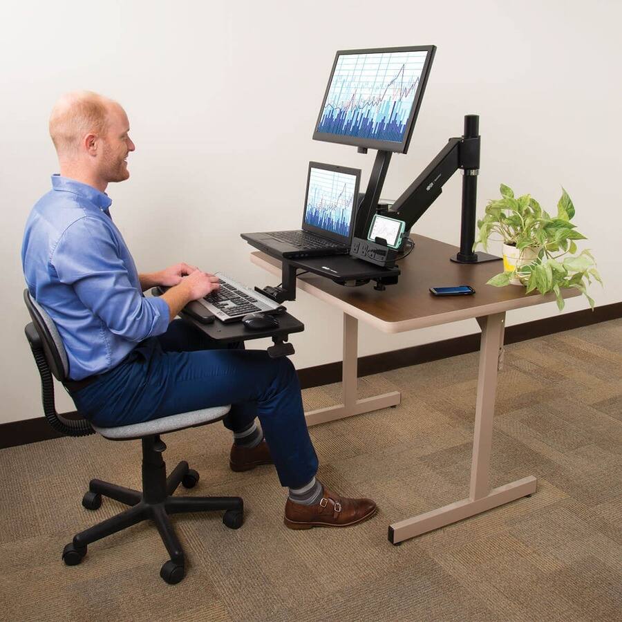 Alt View 5. Tripp Lite - Eaton Tripp Lite Series WorkWise Height-Adjustable Sit-Stand Workstation, Single-Monitor, Clamp-on - 33.70" Height x - Black.