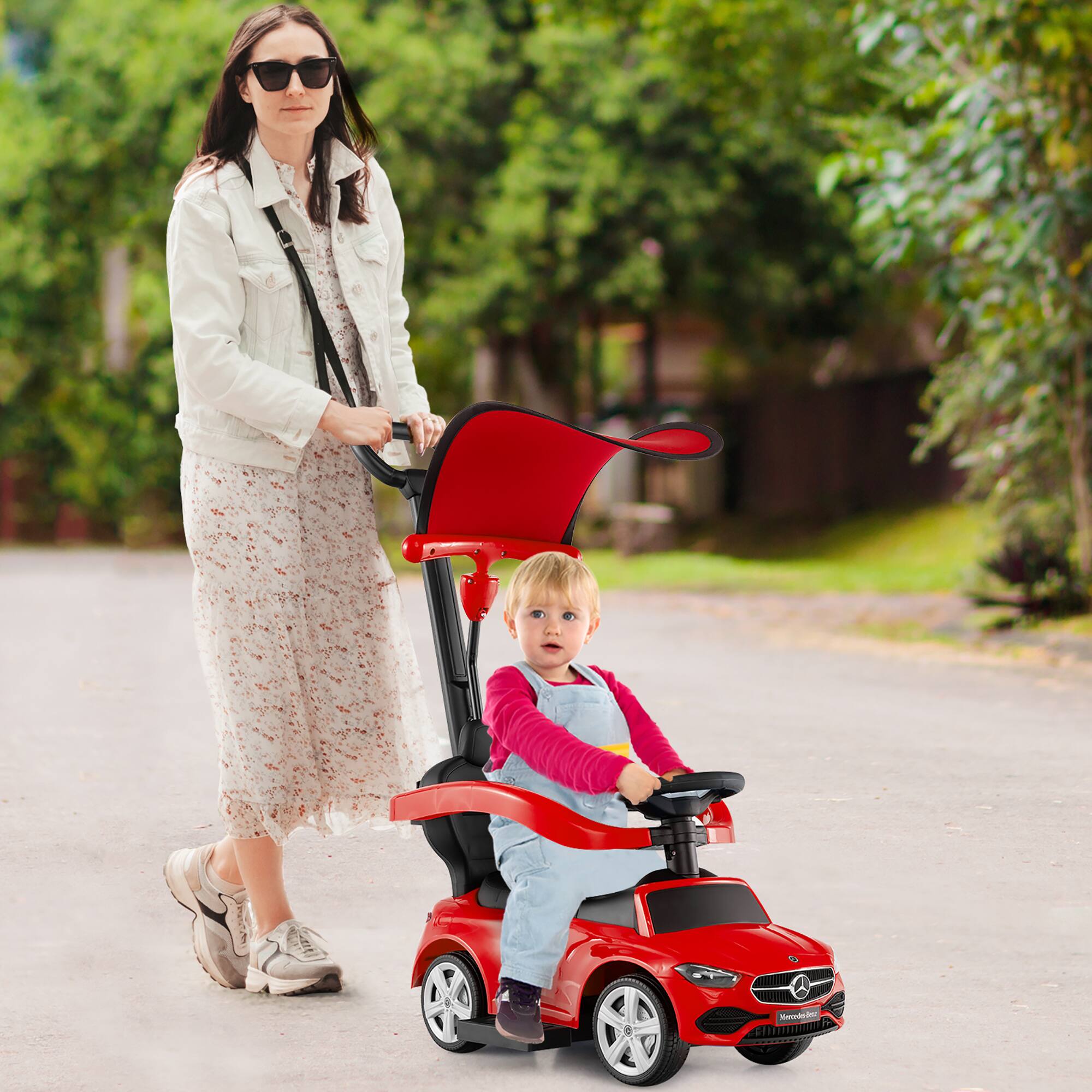 Alt View 3. Gymax - Gymax 3-in-1 kid Push Car w/Adjustable Canopy Under Seat Storage Realistic Sounds Red - Red.