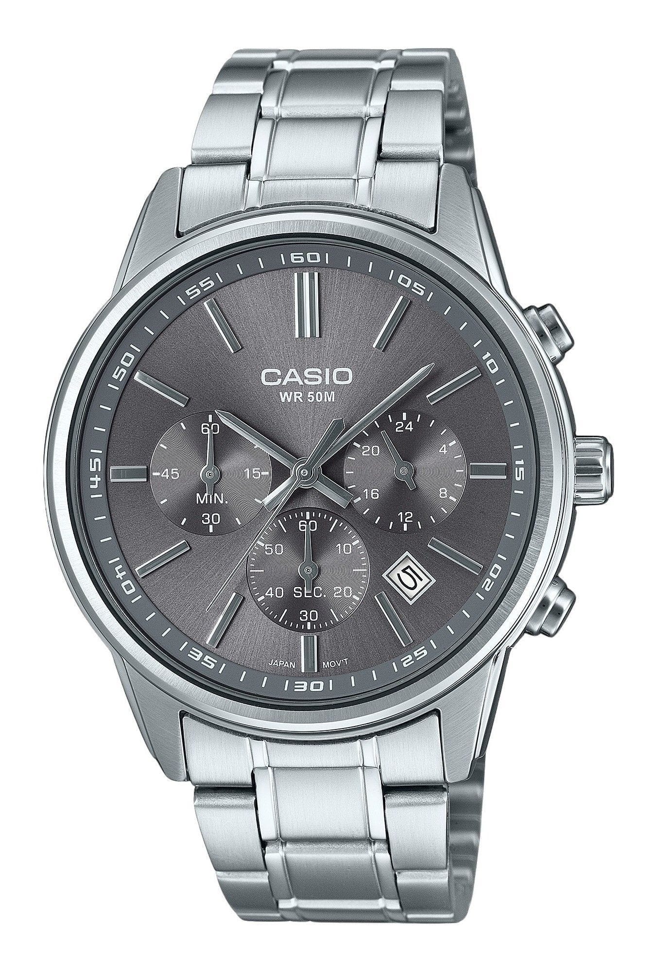 Casio - Standard Analog Chronograph Stainless Steel Grey Dial Quartz MTP-E515D-8AV Men's Watch - Gray