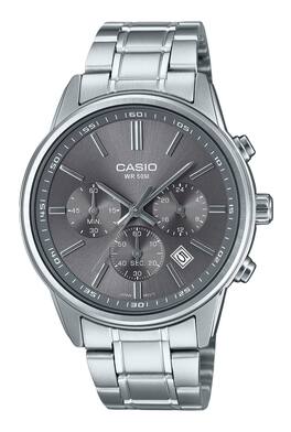 Casio - Standard Analog Chronograph Stainless Steel Grey Dial Quartz MTP-E515D-8AV Men's Watch - Gray