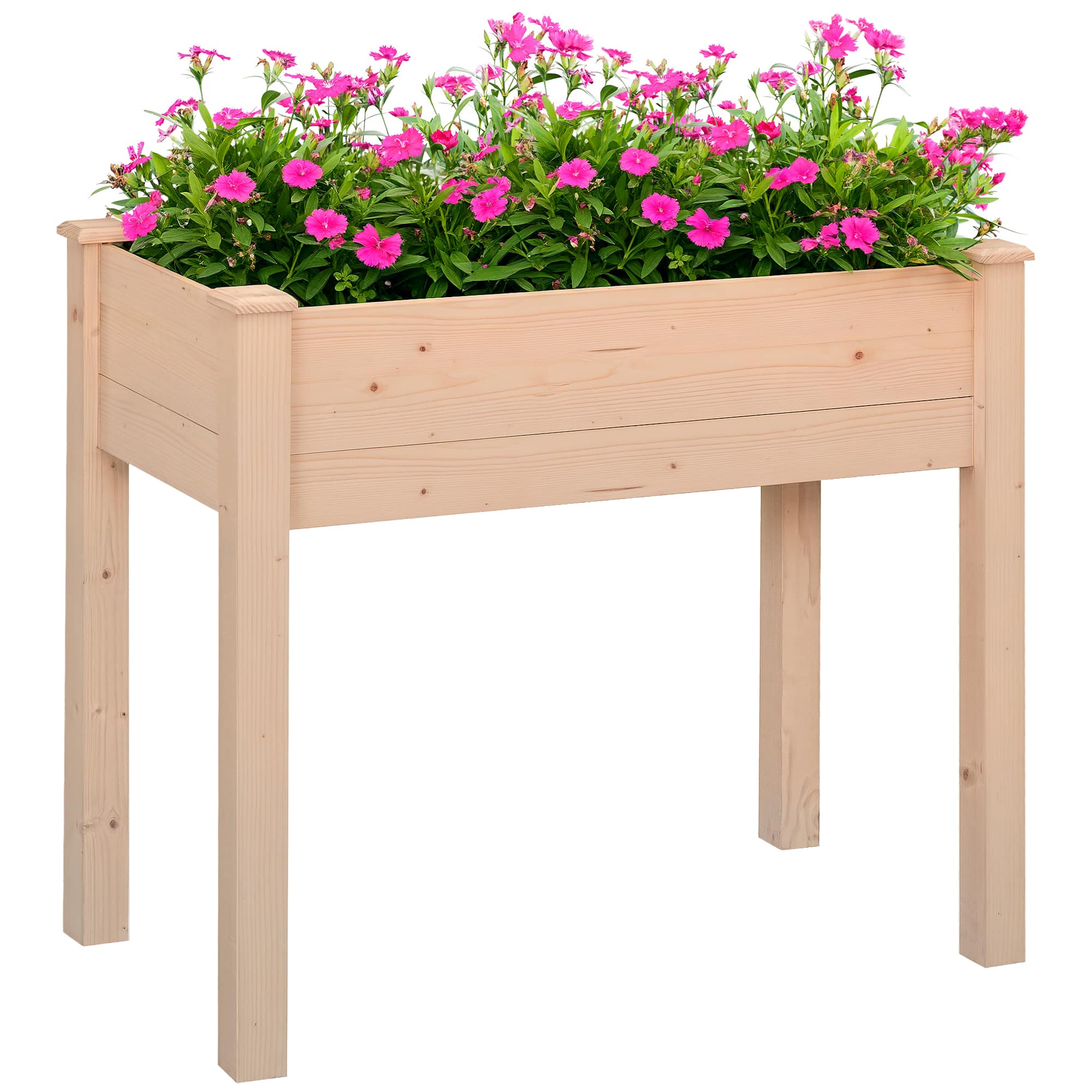Outsunny - Raised Garden Bed, Elevated Wooden Planter Box DIY Paint with Holes for Vegetables - Natural Wood