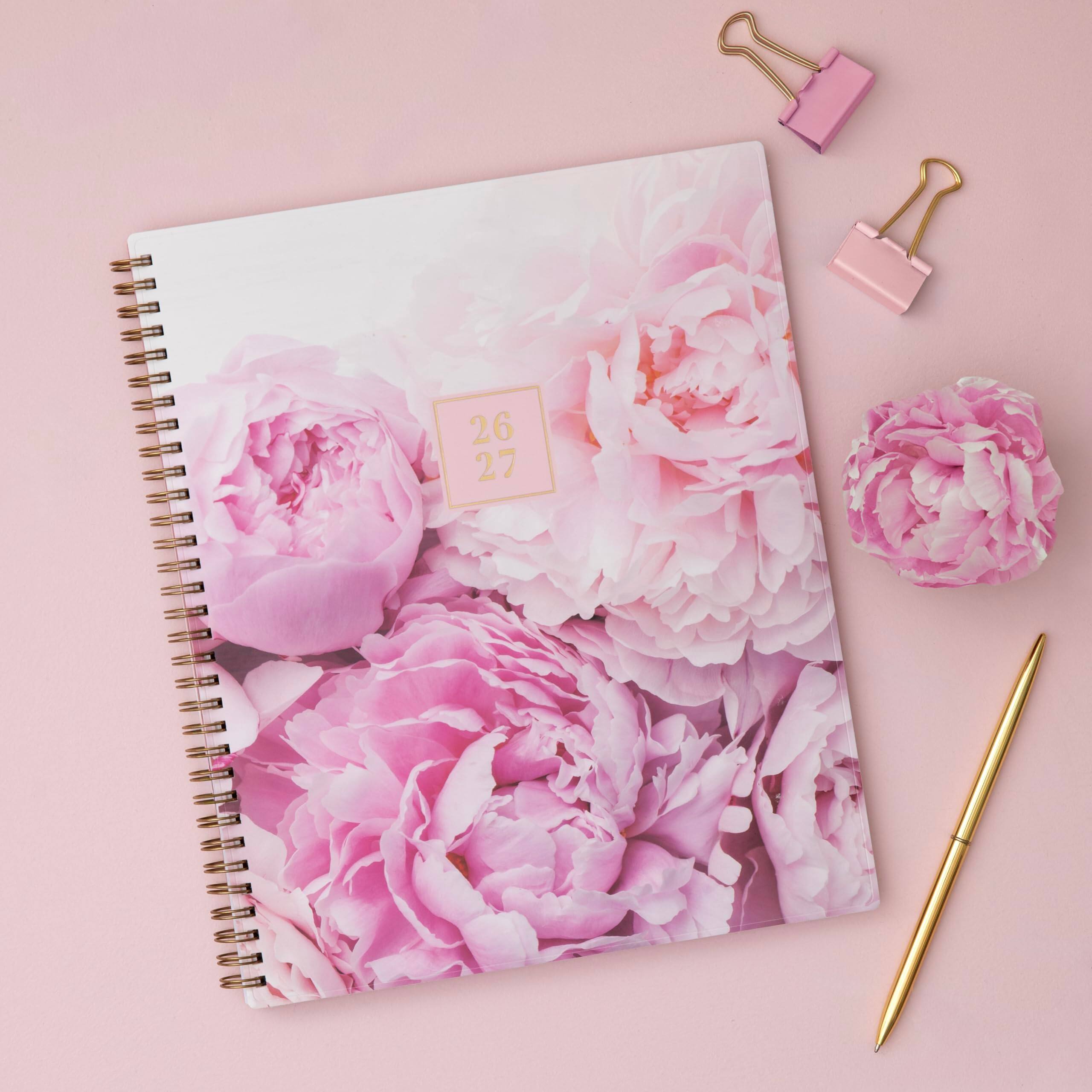 Angle. Blue Sky - Blue Sky 2026-2027 Weekly & Monthly Academic Planner, 8.5"x11", Peony.