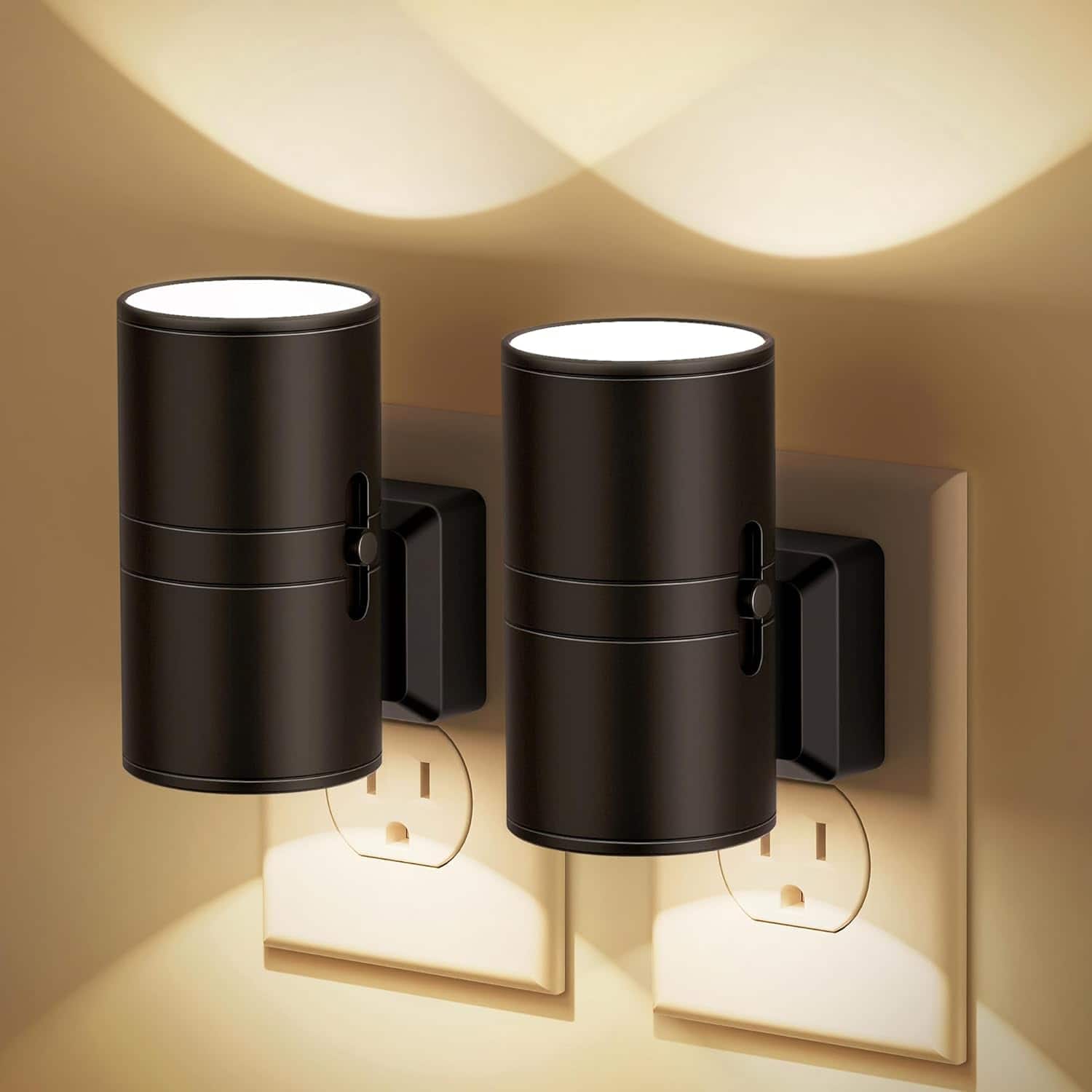 FINEAK - Night Lights Plug into Wall 2 Pack - Black