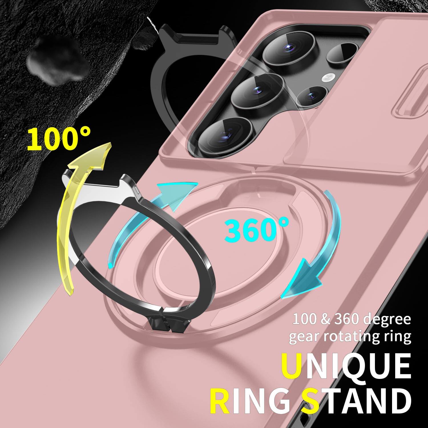 100°
360°
100 & 360 degree gear rotating ring
UNIQUE RING STAND