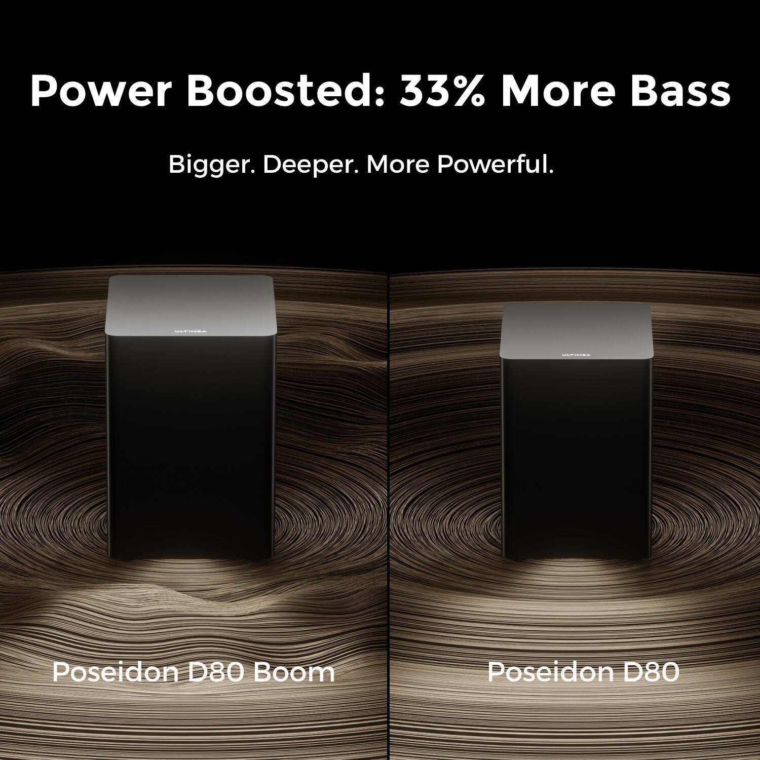 Power Boosted: 33% More Bass  
Bigger. Deeper. More Powerful.  

Poseidon D80 Boom  
Poseidon D80