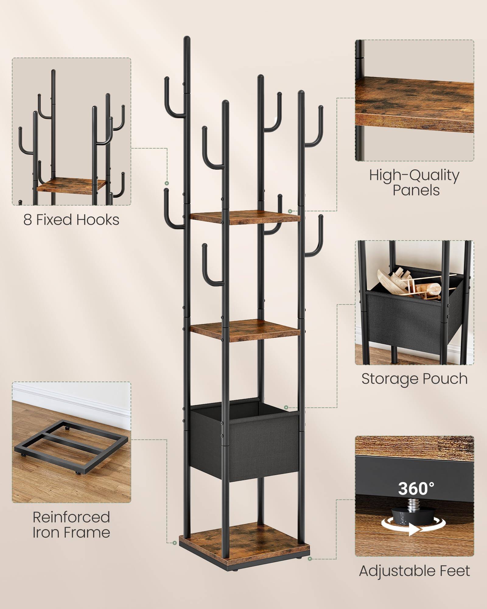 - High-Quality Panels
- 8 Fixed Hooks
- Storage Pouch
- Reinforced Iron Frame
- Adjustable Feet