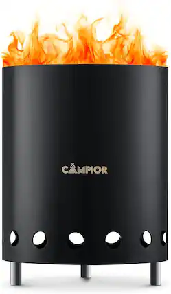 Front. Campior - CAMPIOR Smokeless Fire Pit Stove – Black Wood Burning Outdoor Stove, SS Build, Ash Pan, Stand & Carry Bag - Graphite.