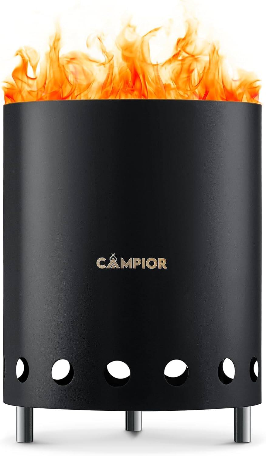 Campior - Smokeless Fire Pit Stove – Black Wood Burning Outdoor Stove, SS Build, Ash Pan, Stand & Carry Bag - Graphite