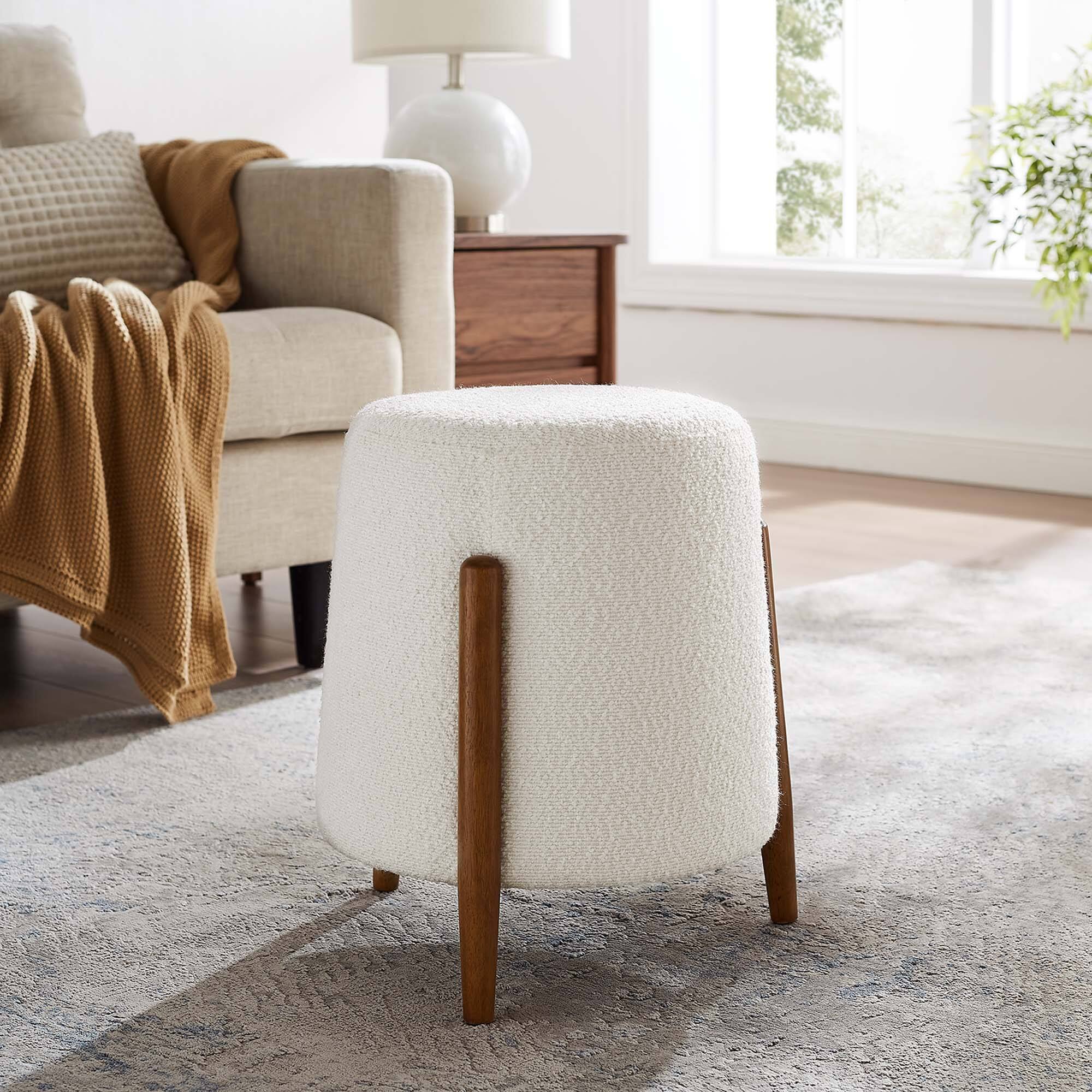 Front. Modway - Riven Upholstered Boucle Fabric Ottoman by Modway - Cloud.