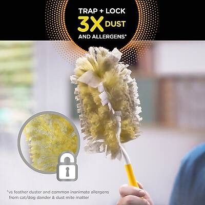 TRAP + LOCK  
3X DUST AND ALLERGENS*  
vs feather duster and common inanimate allergens from cat/dog dander & dust mite matter