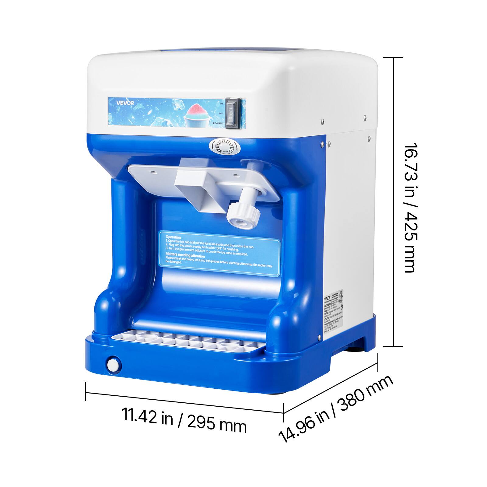 VEVOR SN poration - Coe tu to - ep - T - P - - T and - Te - - tu  S maam a n 1 t - Te La - chaning - . -e T a Mtumars vae gdt nending ttecttion ~ - - - y to tnp - deraged - - erees n -te 1 16.73 in / 425mm mm 425 11.42 in I 295 mm mm I 380 in 14.96