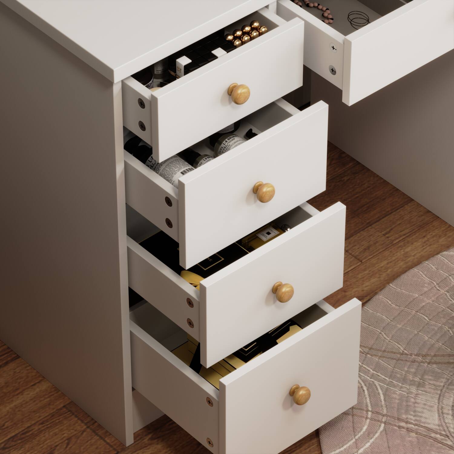 Alt View 9. Famapy - Vanity Table with Stool: Organized Beauty Station for Your Daily Routine - White.