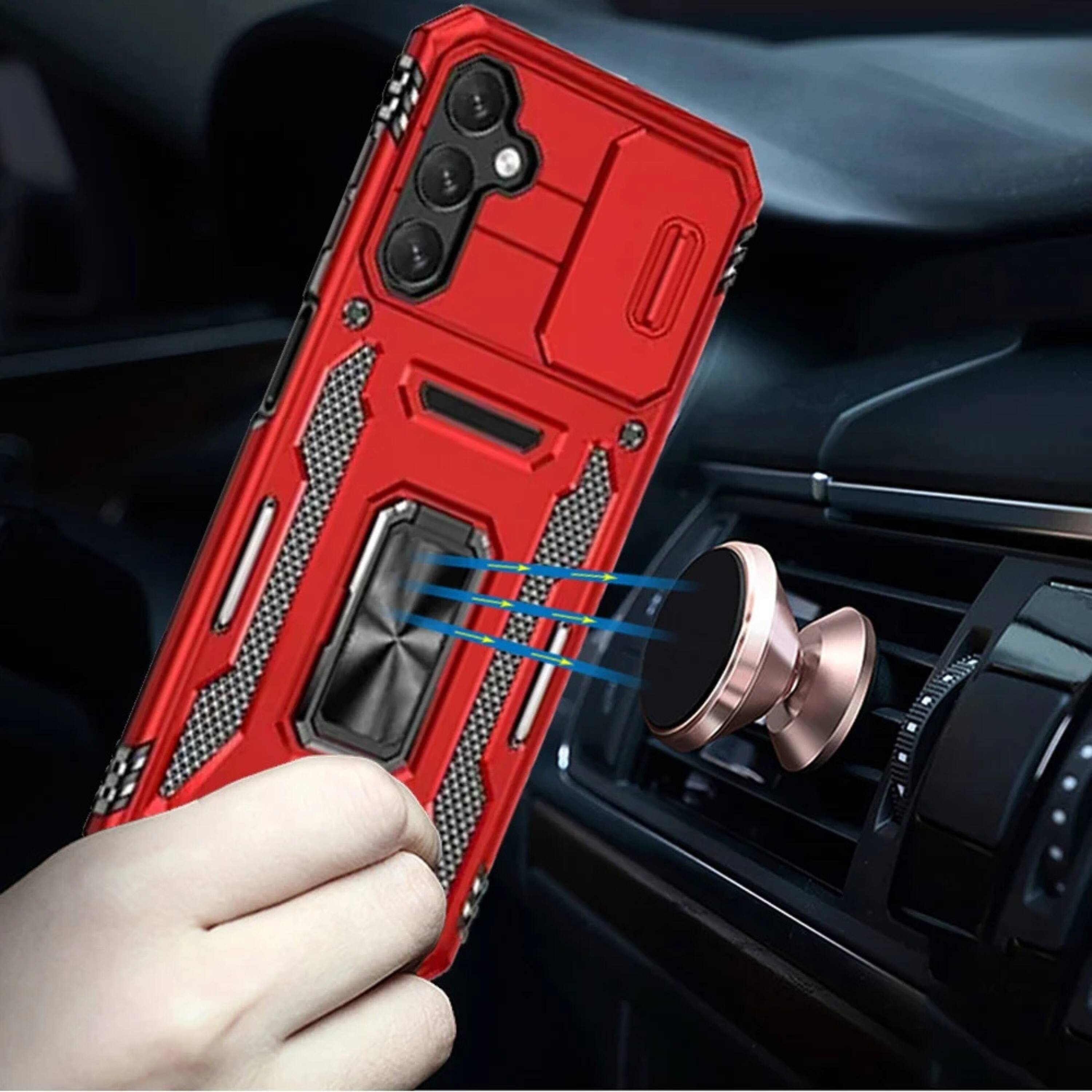 Angle. Kitcheniva - Dual Layer Sliding Camera Lens Ring Stand Case With Tempered Glass For Samsung A16 5G Red - Red.
