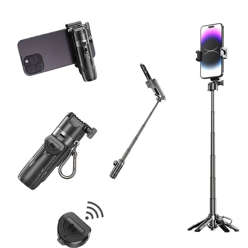 Left. Furno Fusion - 16-inch Wireless Selfie Stick with Tripod & Wireless Remote - Extendable Phone Pole, 360° Rotatable.
