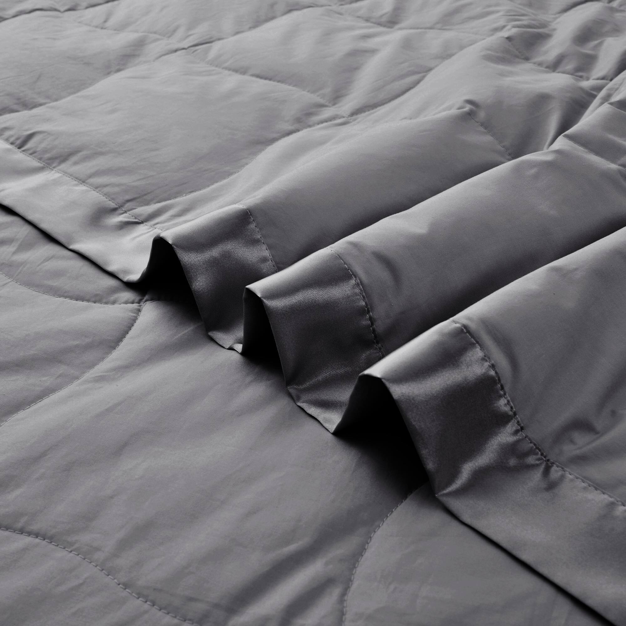 Left. Peace Nest - Peace Nest Ultra-Lightweight Down Blanket with Satin Trim, Dark Gray, 90x108 inches - Dark Gray.