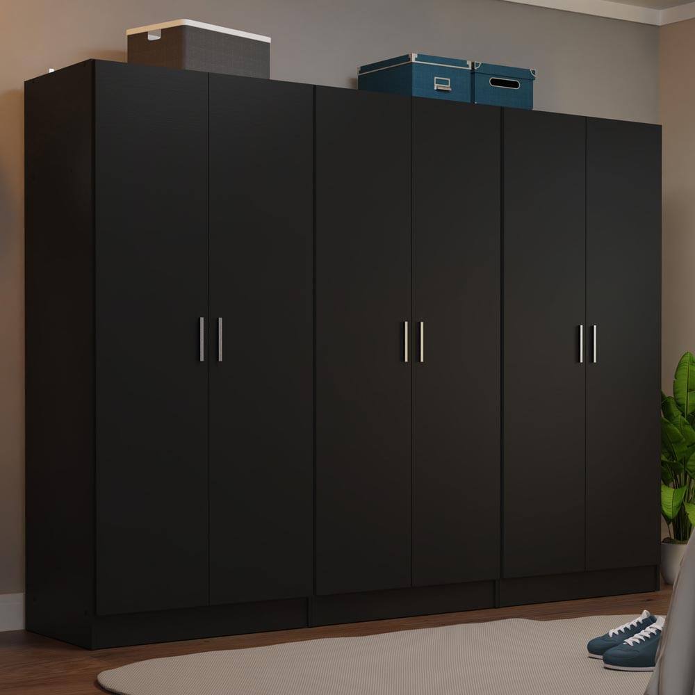 Angle. Madesa - Madesa 6 Doors Wardrobe with Ample Shelves and Hanging Space 94"L - Black - Black.