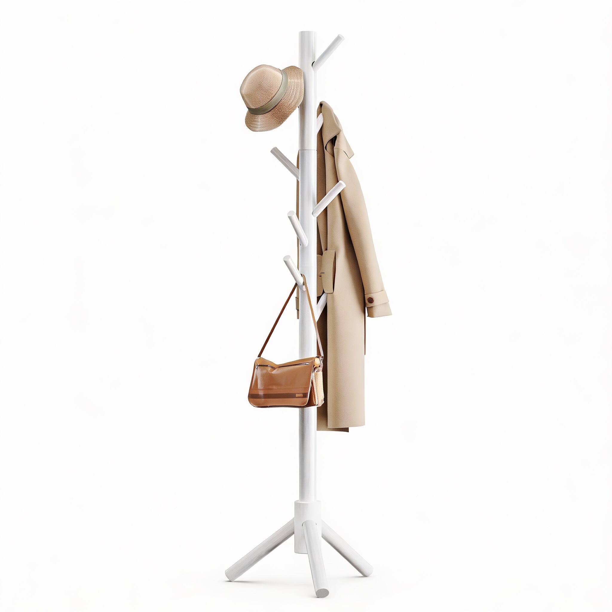 Front. Frangdom - Solid Wood 8-Hook Height-Adjustable Coat Rack - White 20"D x 20"W x 70"H.