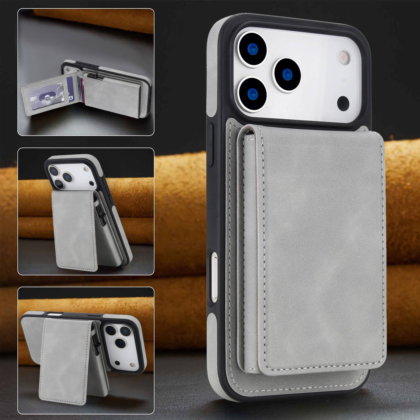 Alt View 2. Dteck - 2-in-1 Magnetic Wallet Case for Apple iPhone 17 Pro Max, Detachable Folio Cover with RFID Blocking & Dual Kickstand - Gray.