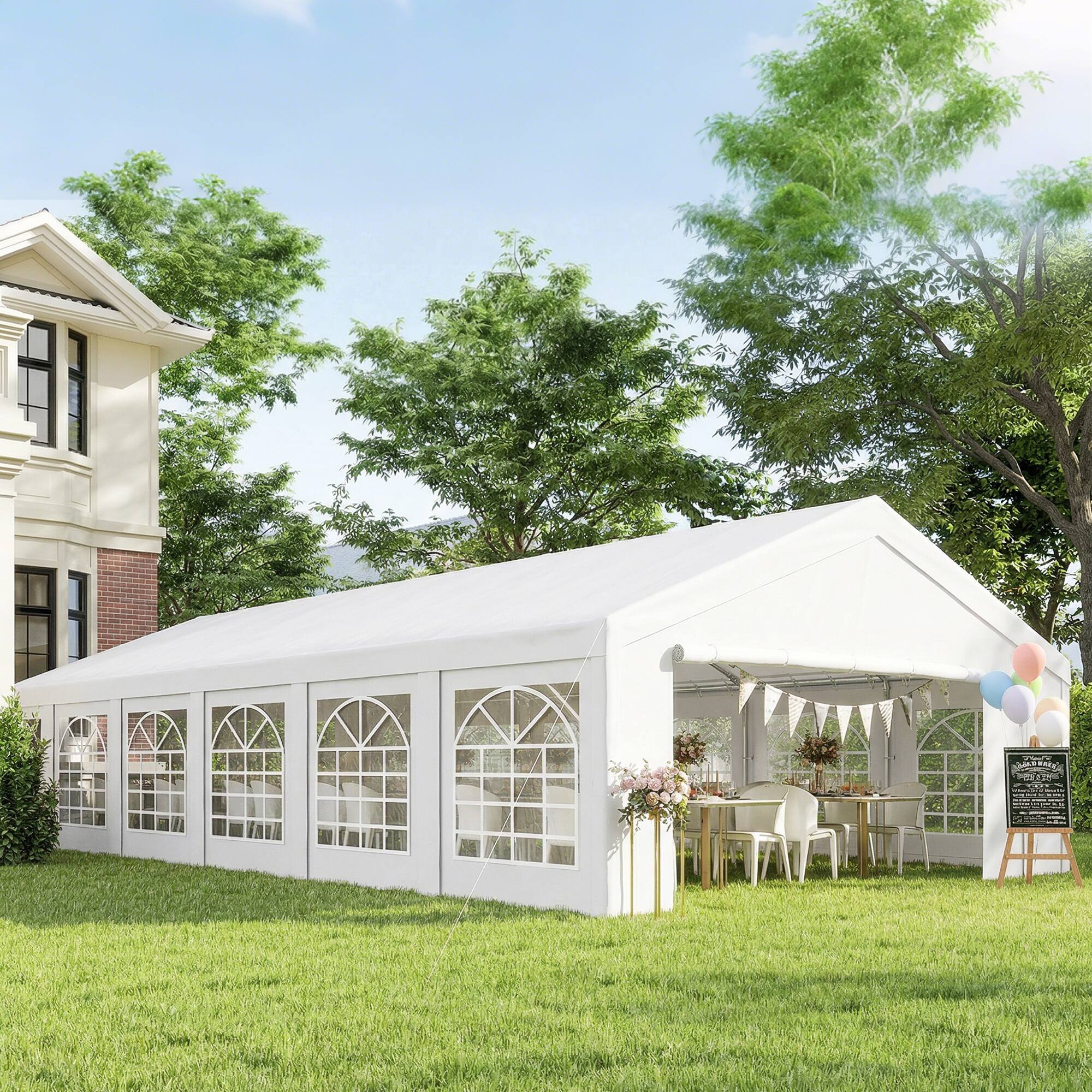 Alt View 1. Outsunny - x 39' Large Outdoor Carport Canopy Party Tent with Removable Protective Sidewalls & Windows - White.