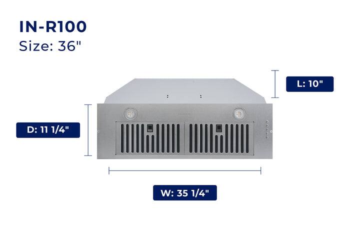 IN-R100 Size: 36" L: 10" D: 11 1/4" W: 35 1/4"