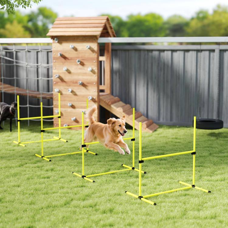 Alt View 2. PULUZ - 4 Piece Dog Agility Set with Adjustable Height Jump Bars, Carry Bag, Displacing Top Bar - Yellow.