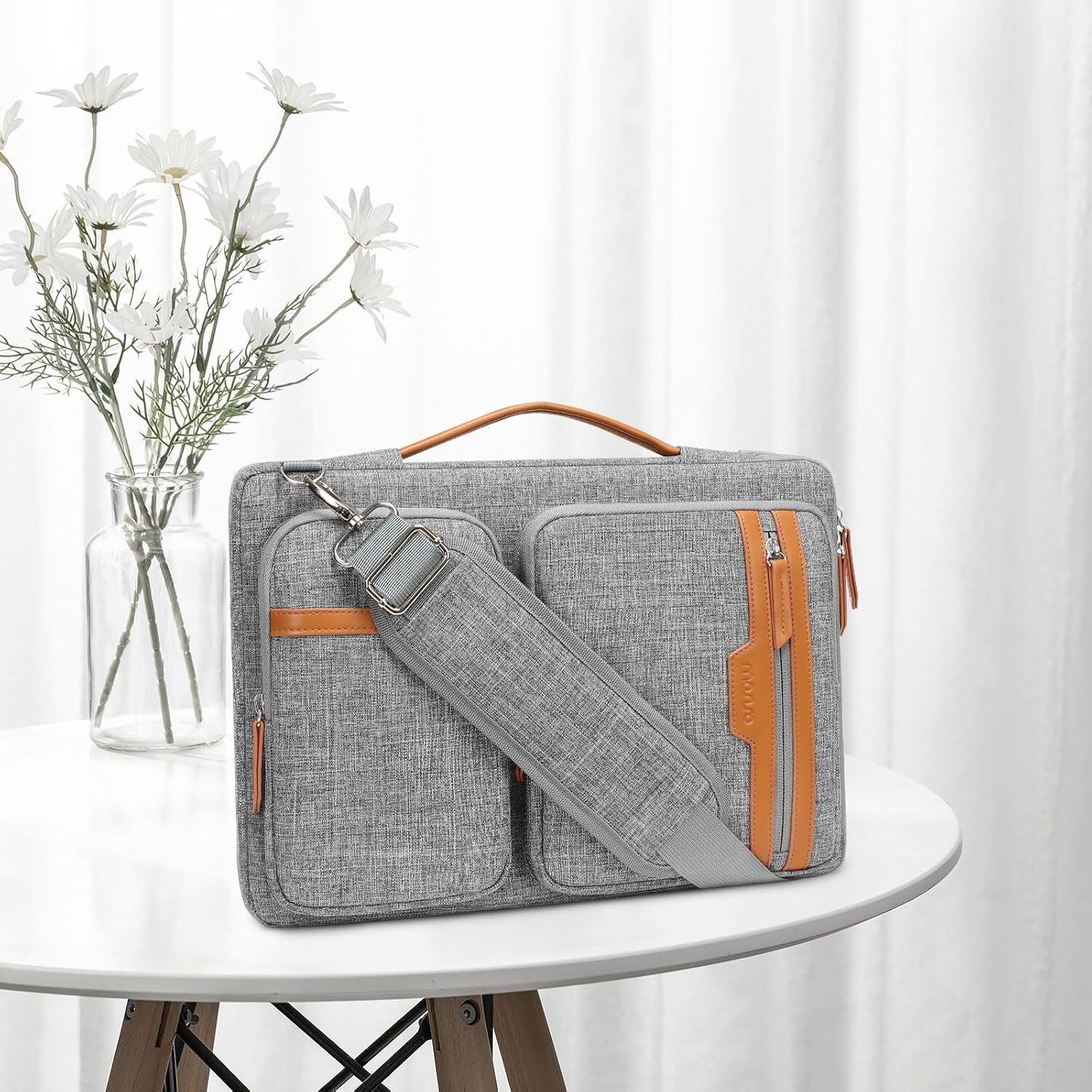 Left. mosiso - 360 Protective Laptop Shoulder Bag 15.6 inch Computer Bag for MacBook Pro 16 HP Dell Asus Notebook - Gray.