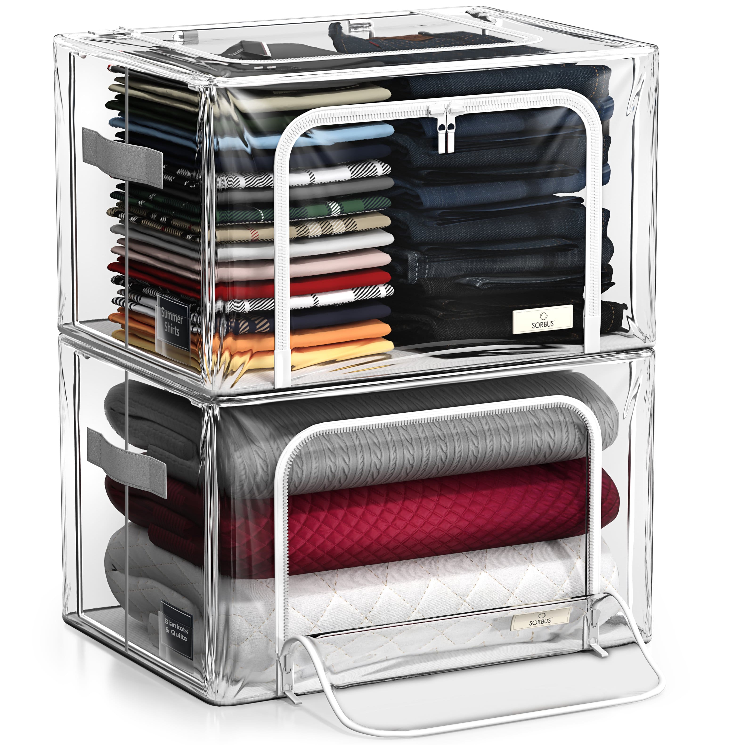 Sorbus - 2 Pack Large Stackable & Foldable Plastic Storage Bags - Clear