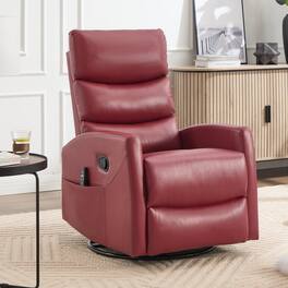 Ropilly - Faux Leather Massage Recliner, 360 Degree Swivel Rocker Recliner with Lumbar Heat and Manual Handle - Red