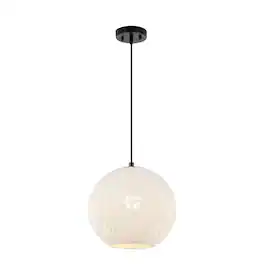 Jonathan Y - Lacey 12" 1-Light Bohemian Minimalist Adjustable Rattan-Style Woven Rope Globe Basket LED Pendant - White/Black