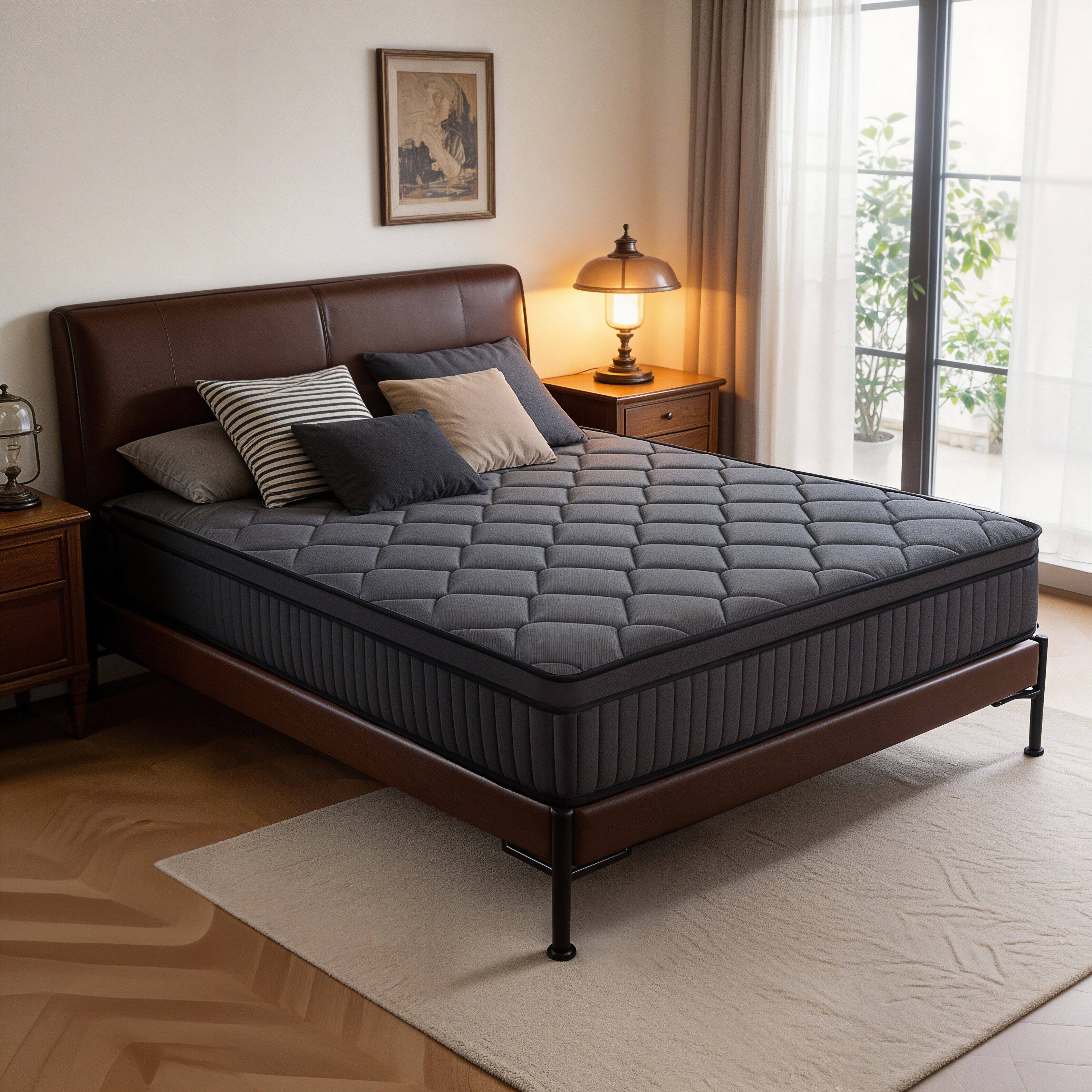 Angle. Dyonery - 10 Inch Hybrid Mattress in a Box with Independent Spring, Fiberglass Free, 10" x 60"x 80" CertiPUR-US Certified - Black.