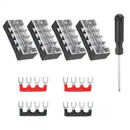 Unique Bargains - Screw Terminal Block 4 Positions, Dual Row, 600V 25A, with Screwdriver & Terminals, 4 Sets - Black