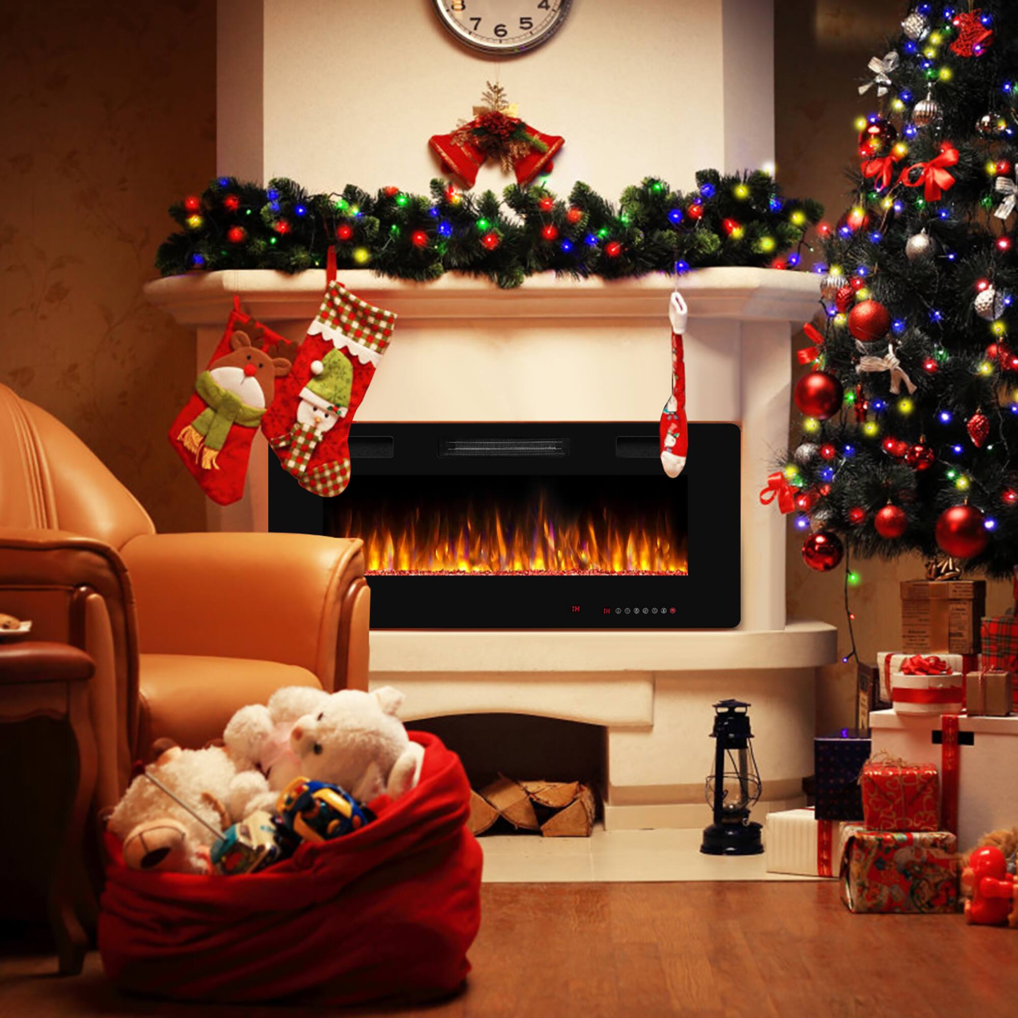 Alt View 1. Costway - Costway 42" Electric Fireplace Recessed Ultra Thin Wall Mounted Heater Multicolor Flame - Black.