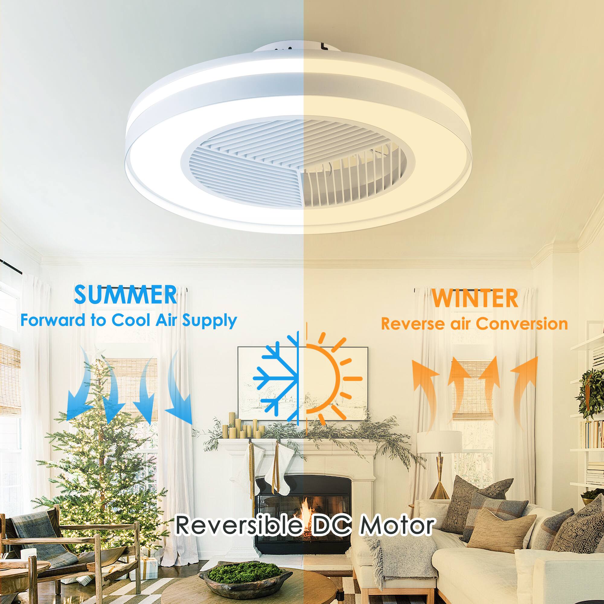 SUMMER  
Forward to Cool Air Supply  

WINTER  
Reverse air Conversion  

Reversible DC Motor