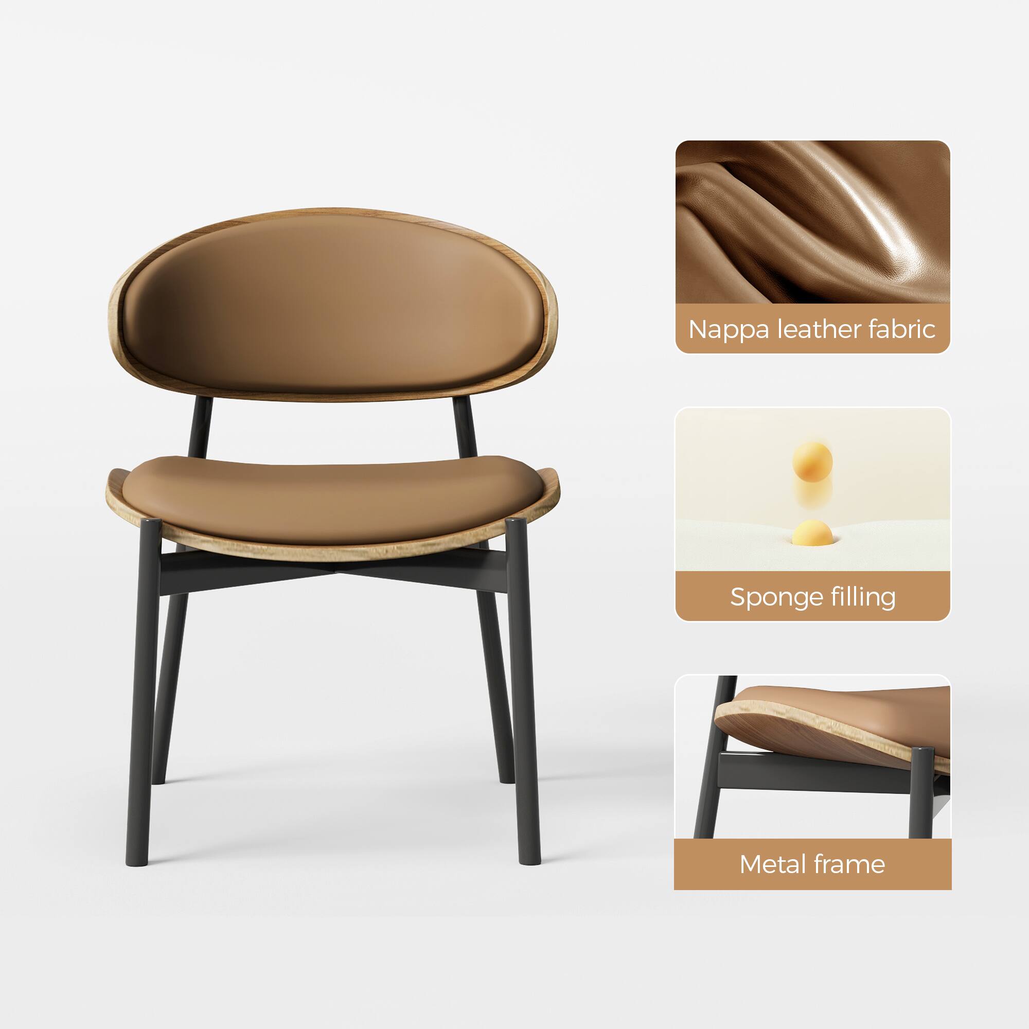 Nappa leather fabric, Sponge filling, Metal frame