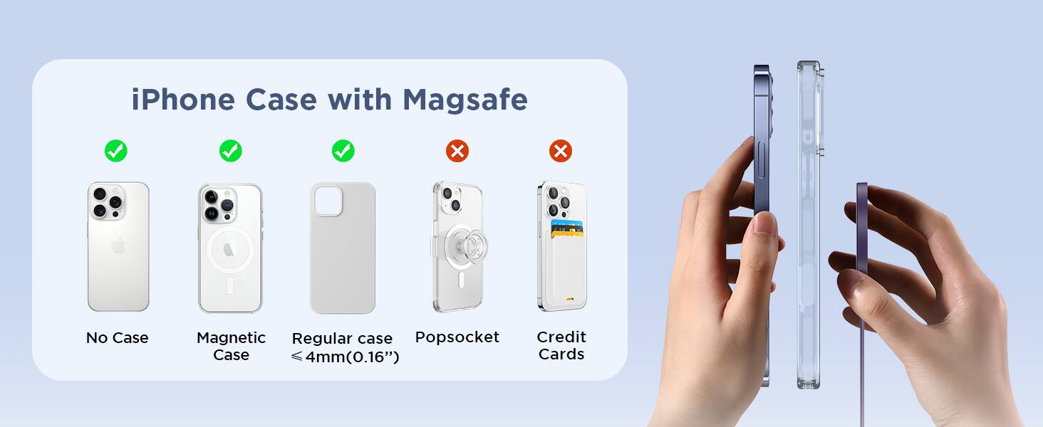iPhone Case with Magsafe

No Case
Magnetic Case
Regular case ≤ 4mm(0.16")
Popssocket
Credit Cards